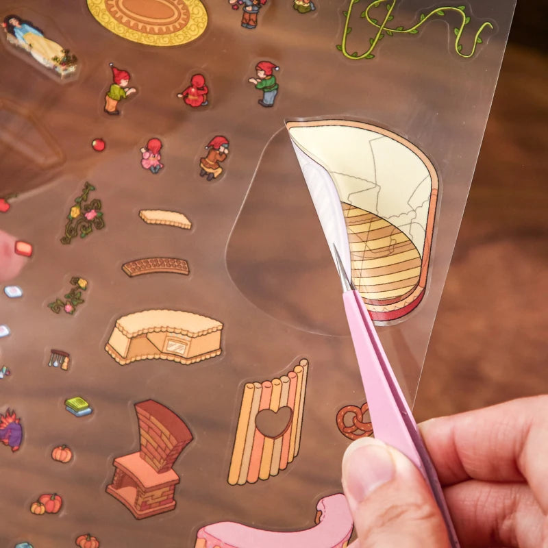 4 Sheets/Bag Magical Fairytale Themed Miniature Diorama Stickers for DIY Scrapbook Phone Case Decoration Student Reward Sticker Qme
