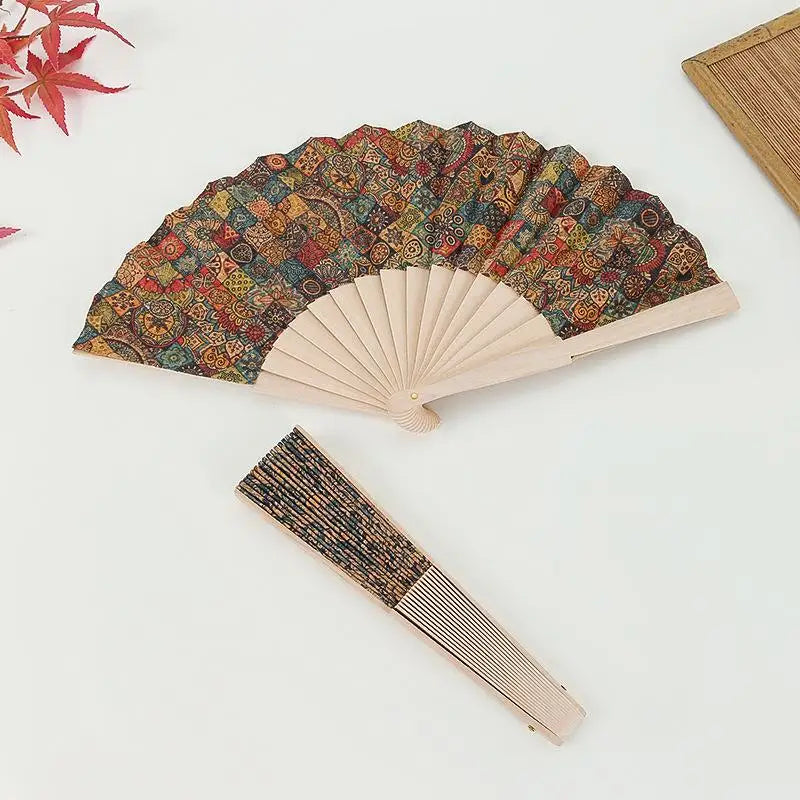 Vintage Bohemian Cork Folding Fan Props Graft Hand Held Home Decor Qme