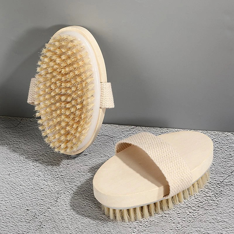 Natural Bristle Body Brush Soft Exfoliating Tool Dry Wet Use Home SPA Qme
