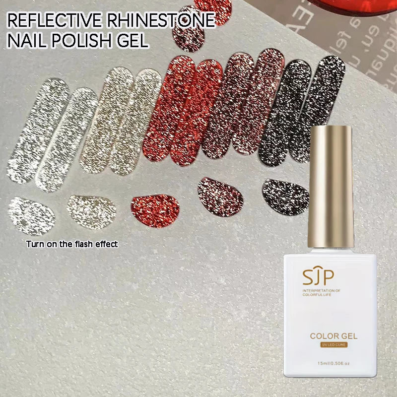 Reflective Clubbing Rhinestone Gel UV Nail Polish Silver Burgundy Qme