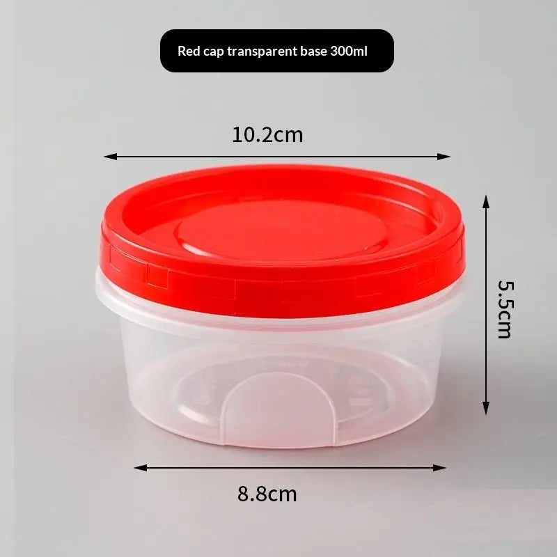 4Pcs Round Food Fresh Keeping Box Kitchen Refrigerator Storage Container Fruits Snacks Sealed Jar Microwave Heating Food Storage Qme 300ML Red