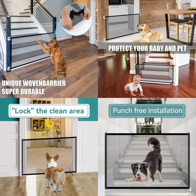 Foldable mesh indoor pet dog door fence, portable protective isolation fence, pet screen door for doors, stairs, corridors Qme