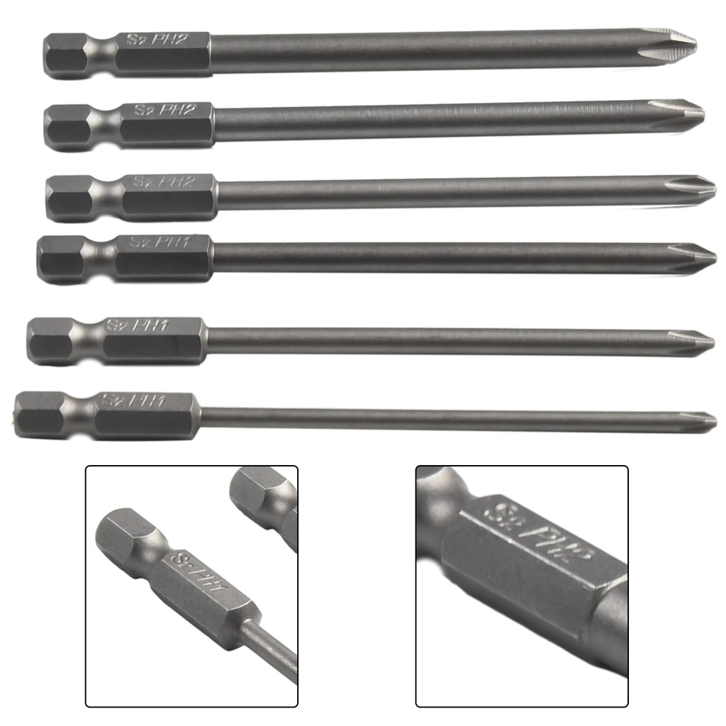 6Pcs/ Set 100mm Long 1/4'' Shank Screwdriver Bits Steel Magnetic Hex Cross Head Screw Driver Screwdriver Bit Hand Tool Qme Default Title