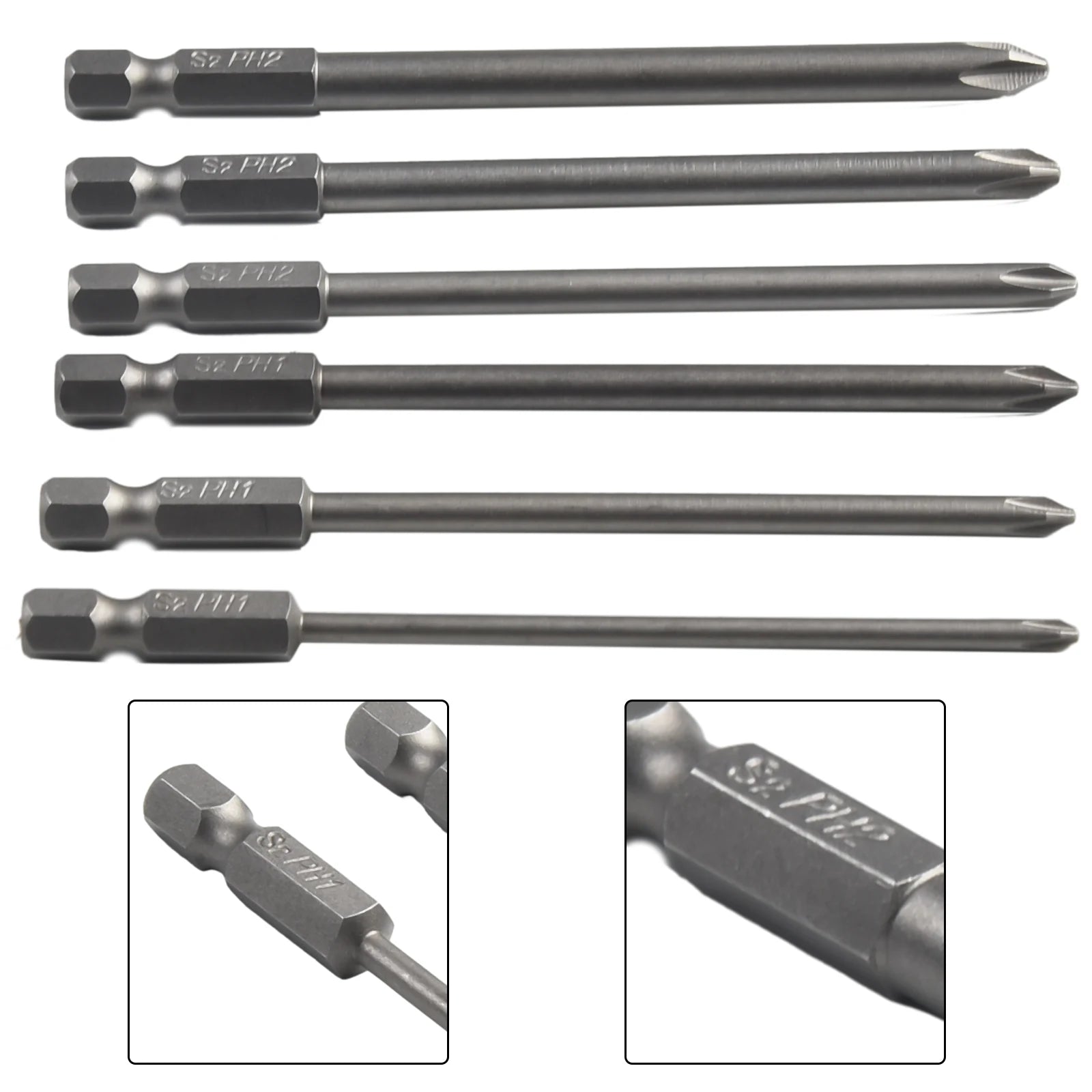 6Pcs/ Set 100mm Long 1/4'' Shank Screwdriver Bits Steel Magnetic Hex Cross Head Screw Driver Screwdriver Bit Hand Tool Qme Default Title