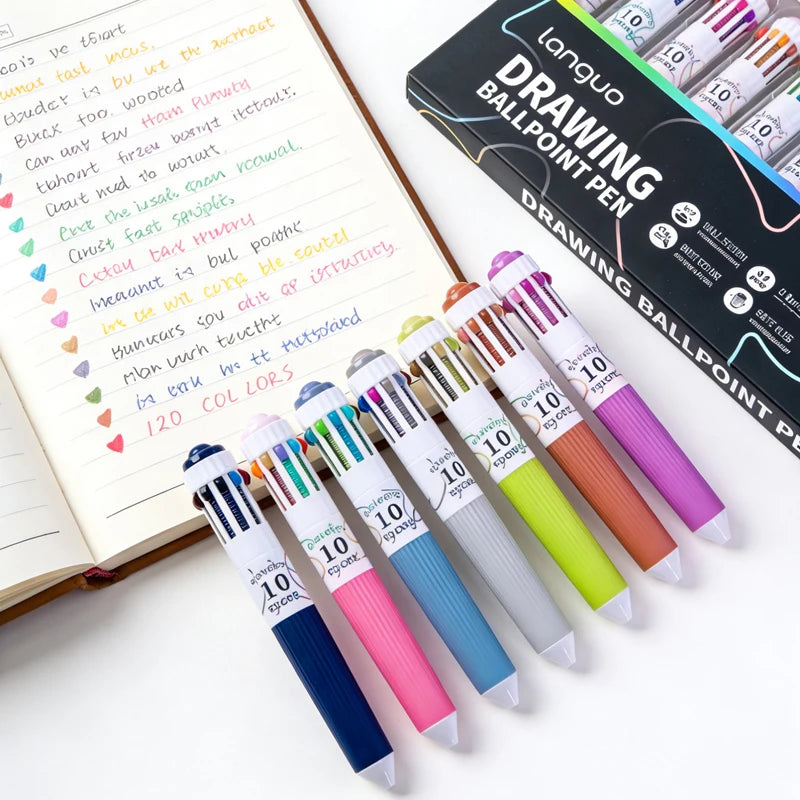 3/6/12 Pack of 10-color Colorful Ballpoint Pens - Smooth Rollerball Pen, Bullet Tip Ideal for Students and Prize Gifts, Suitable Qme