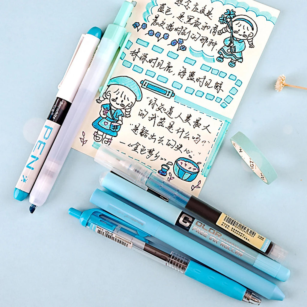 6pcs/set High Quality Gel Pen Straight Liquid Gel Pen Ballpoint Pen for School Office Stationery Kawaii Cute Qme