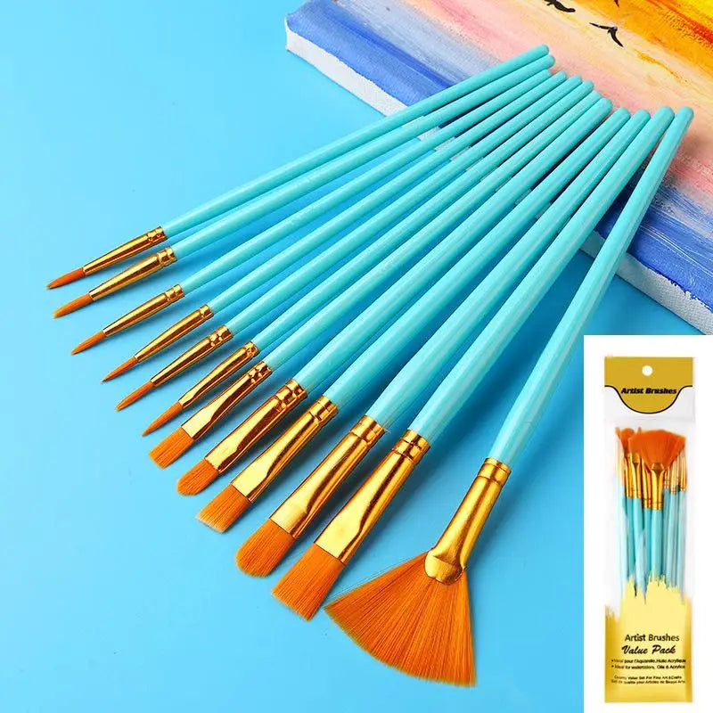 Nylon Bristle Brush Flat Brushes Watercolor Oil Paint Artists Amateur Qme A1