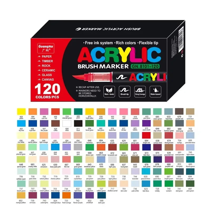 72-120 Colors Acrylic Paint Pens Markers Brush Tip Paint Markers For Rock Painting Wood Canvas Stone,Christmas Gift DIY Crafts Qme 120 pcs