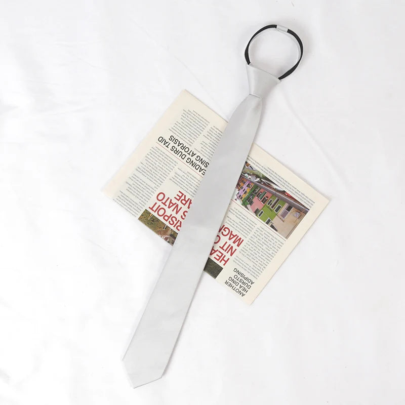 Men Tie Solid Skinny Zipper Ties Women Wedding Dress Black Necktie Qme Silver