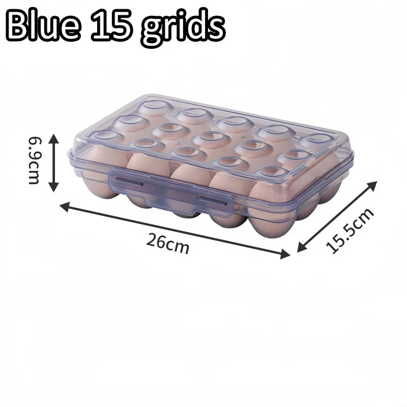 1pc Portable 6/15/24 Grid Egg Storage Box with Lid Durable Plastic Egg Storage Box Anti-collision Space-saving Egg Tray Qme Blue 15 grids