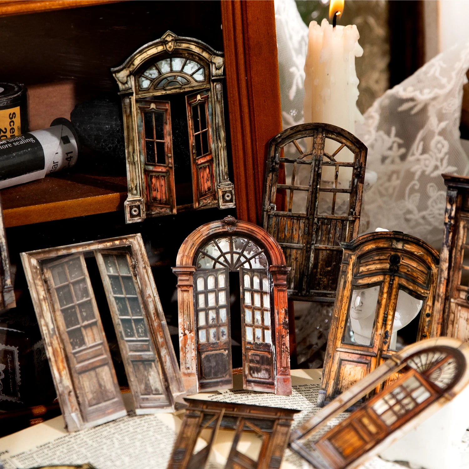 Vintage Door Frame Sticker Pack 10 Sheets/Bag Scrapbook Stationery DIY Journal Phone Case Notebook Decoration Qme