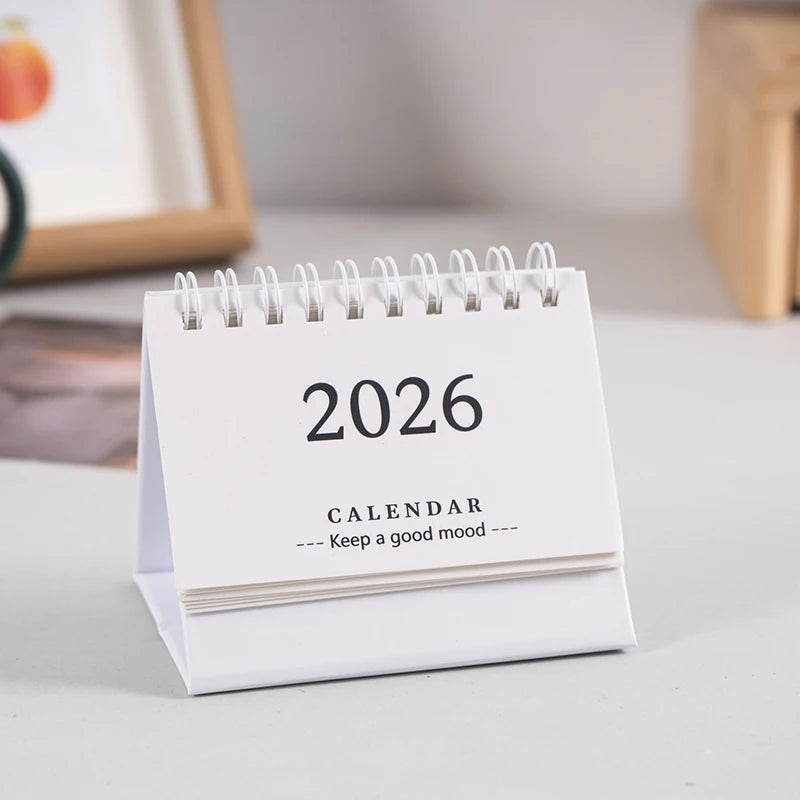 2026 Mini Desk Calendar Desktop Notepad Ornament Cute Simple Calendar,Christmas New Year Gift, Daily Planner Table Calendar Qme White Short Style