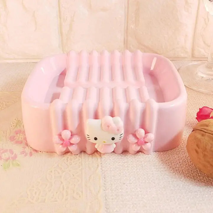 Hello Kitty Creative Cartoon-Style Cute Soap Dish Bathroom Soap Dish for Home Use Soap Dish Holder / Plastic Storage Box Qme 4