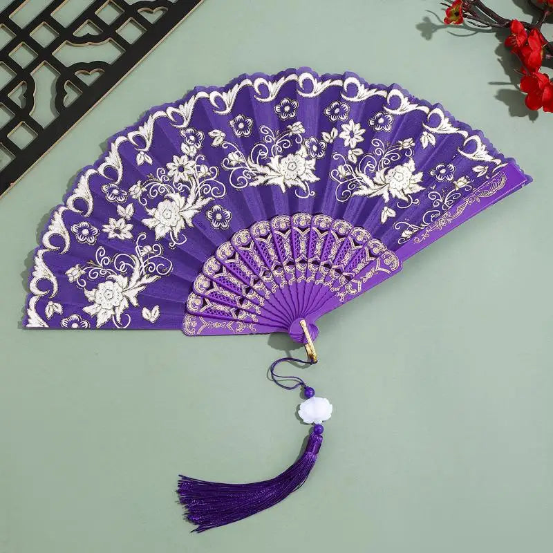 Gold Powder Plastic Fan Art Craft Home Decor Vintage Folding Chinese Qme A6