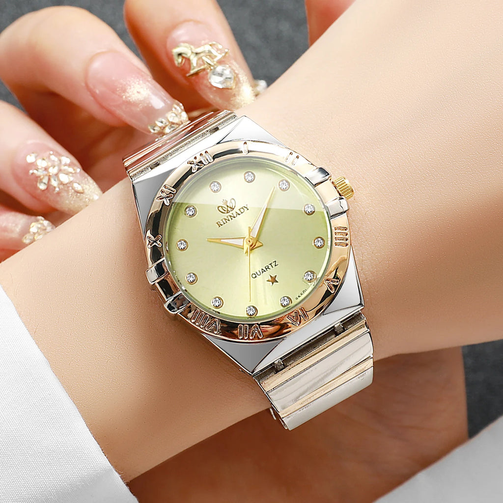 Women's Student Quartz Watch with High-end Feel, Gold Steel Bracelet, Trendy Cross-border Casual Zodiac Wristwatch Qme