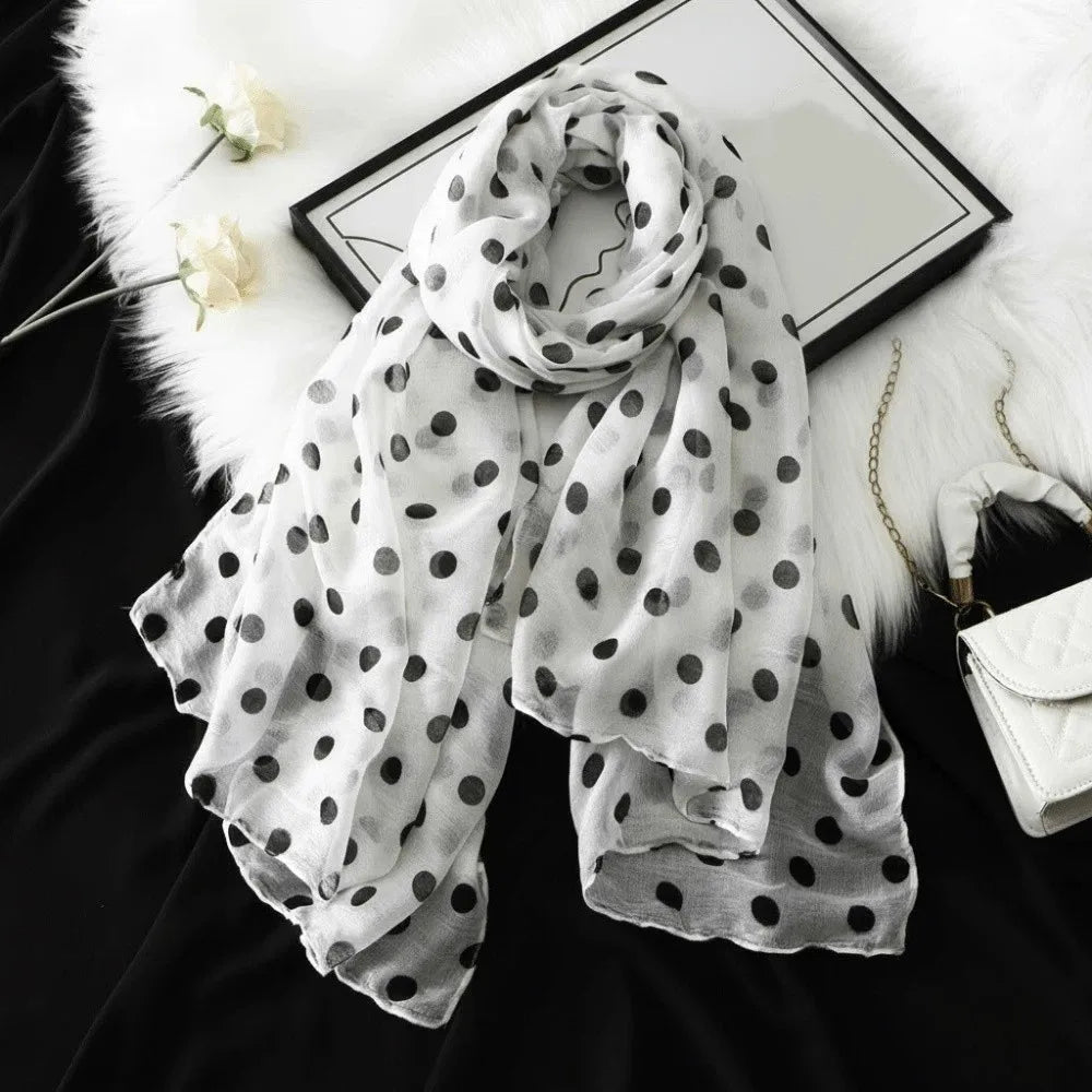 Breathable Cotton Long Scarf Versatile Stylish Polka Dot Shawl Qme