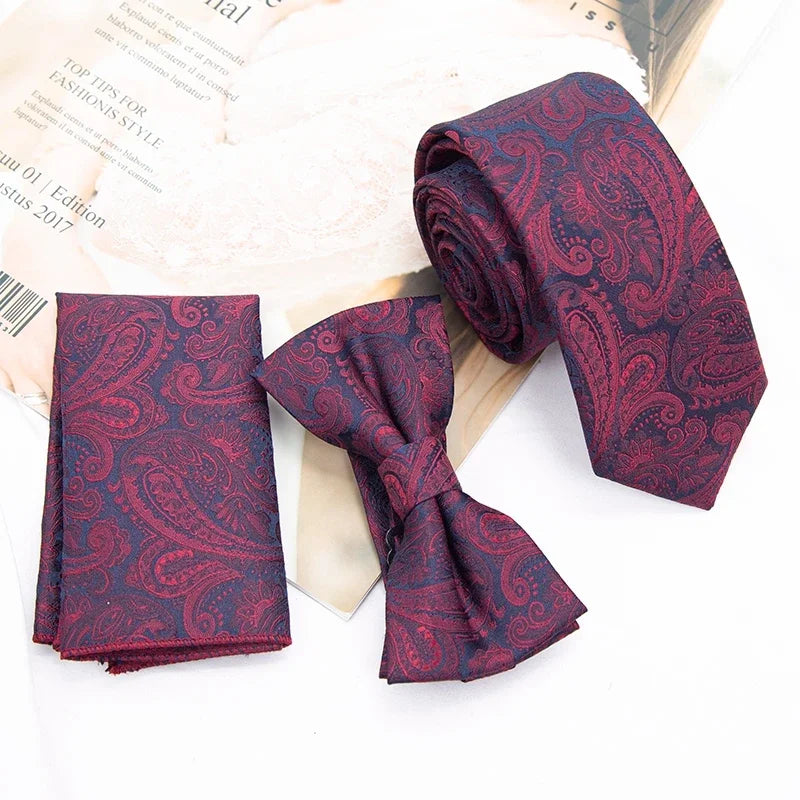 Paisley Men's Casual Bowtie Tie Skinny Polyester Necktie Pocket Qme