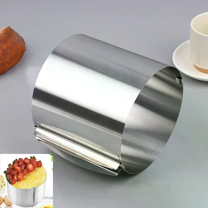 Stainless Steel Height 15CM Retractable Mousse Ring Circle Mold Rustproof Adjustable With Scale Cake Rings For Baking Qme