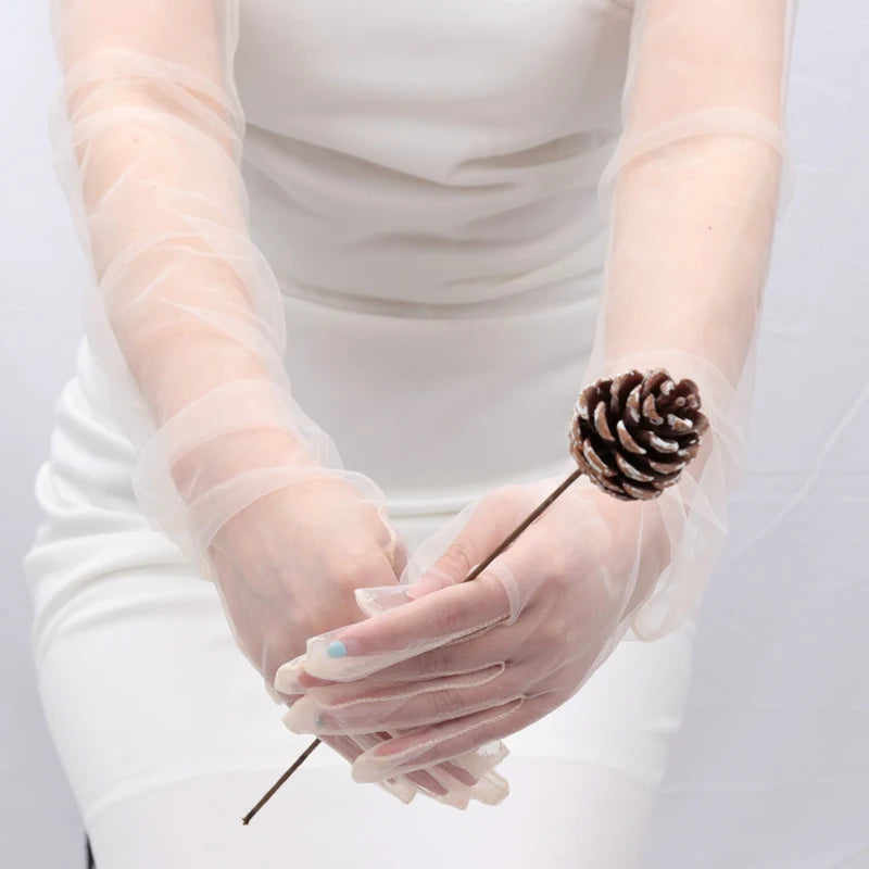 Fashion Long Sheer Tulle Gloves Ultra Thin Stretchy Full Finger Qme