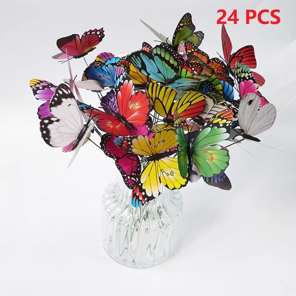 50pcs Butterfly Stakes Colorful Simulation Butterfly Outdoor Garden Yard Plant Flower Pot Spring Garden Decoration 25*4cm Qme 24pcs