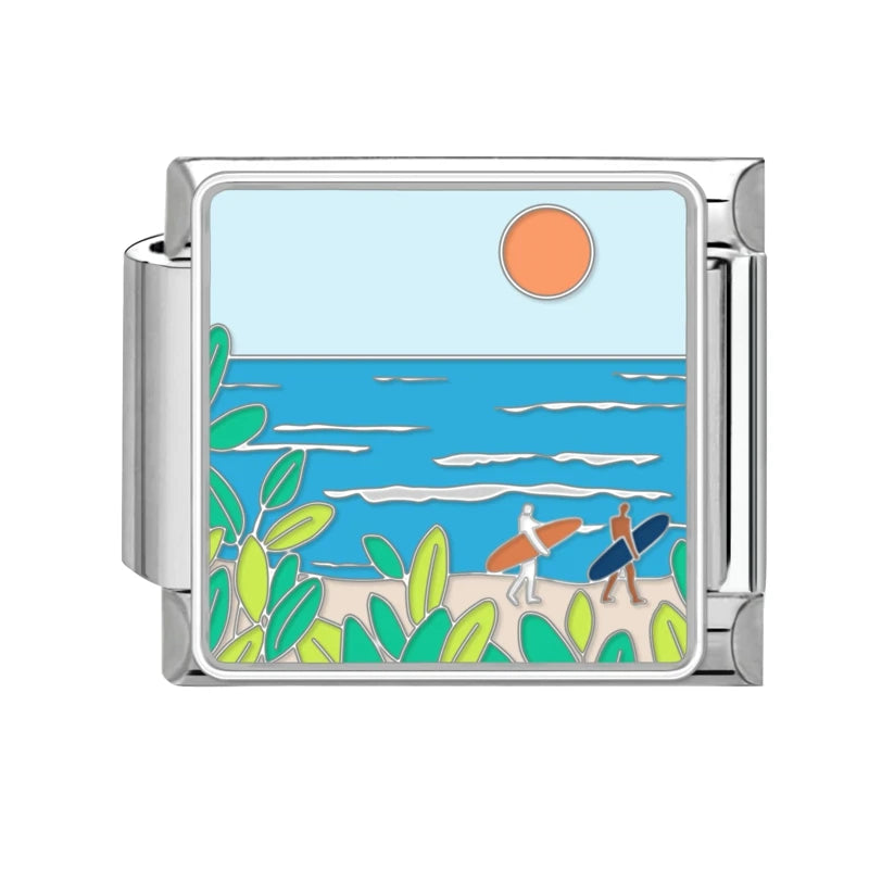 Colored Glaze Star Sun Starfish Ocean Italian Charm Stainless Steel