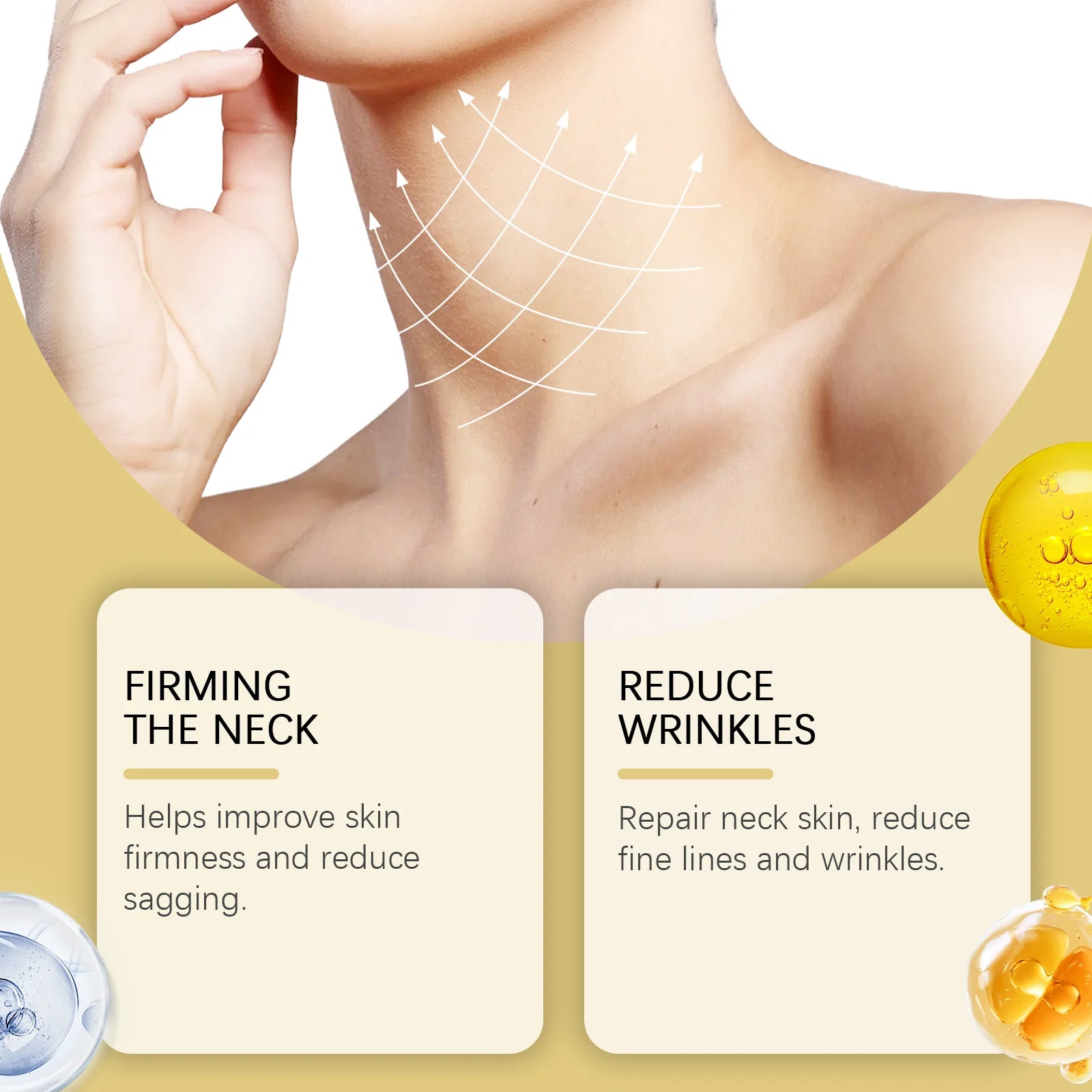 AH-8 Neck Firming Roller Cream Moisturizing Lifting Brighten Skin Fades Fine Lines Reduce Double Chin Massage Firm Neck Cream Qme