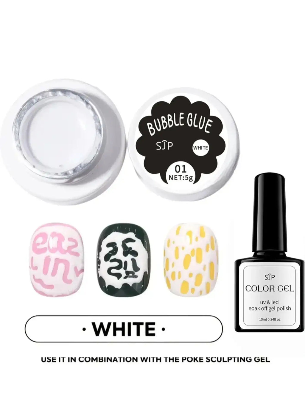 2-piece Bubble Nail Polish Poke Net White Wave Hole Saturation Qme 1 set