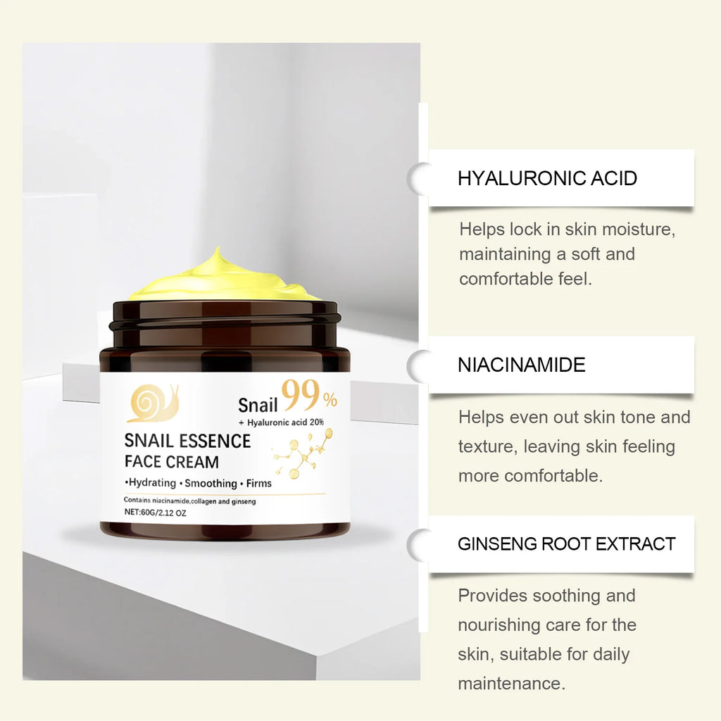 Snail Mucin Face Cream Firming Moisturizing Dry Skin Brightening Anti-Aging Smoothing Fade Fine Lines Soothing Repair Face Cream Qme