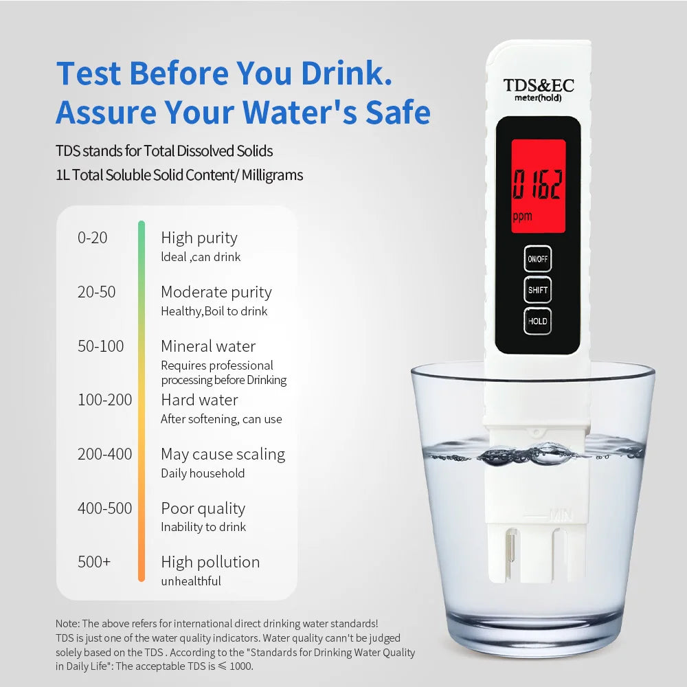 Digital Water Tester TDS EC Meter Range 0-9990 Multifunctional Purity Qme