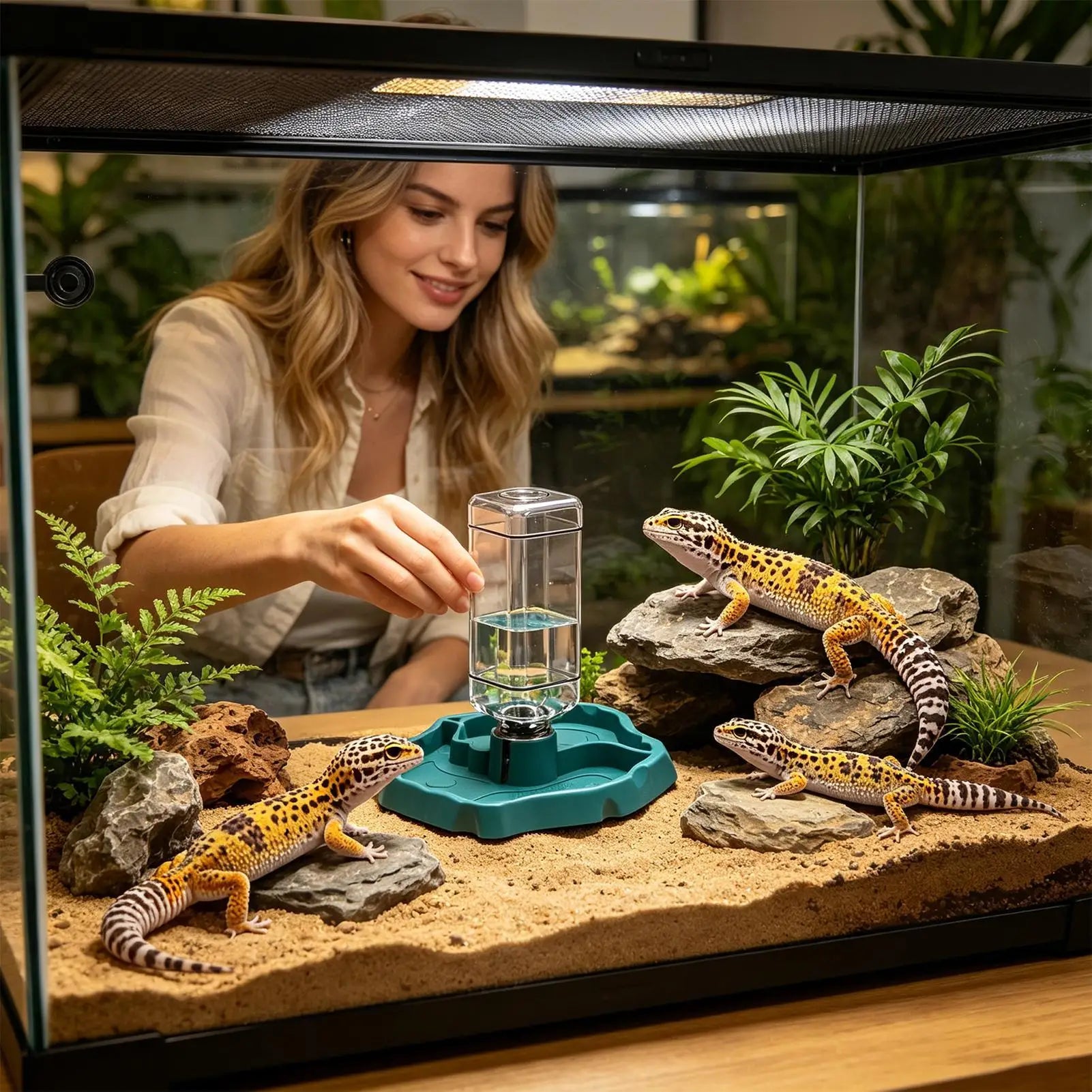 Reptile Water Feeder 1 Detachable Waterer Terrarium Tank Food Feeders Qme