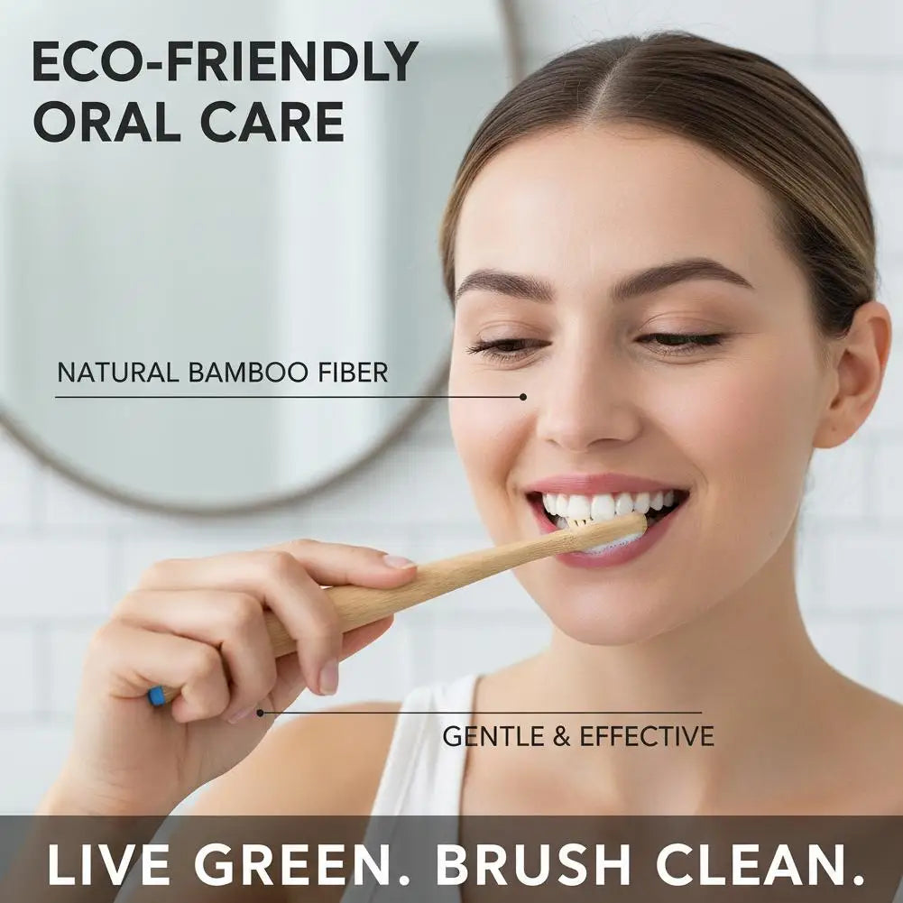Natural Bamboo Toothbrush Adults Boar Bristles Plastic Nylon Manual Qme