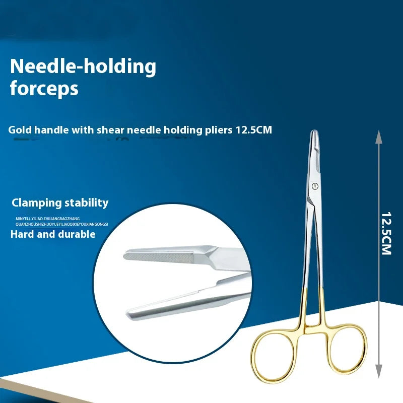 Medical Stainless Steel Needle Holding Forceps Gold Handle Thick Head Qme e