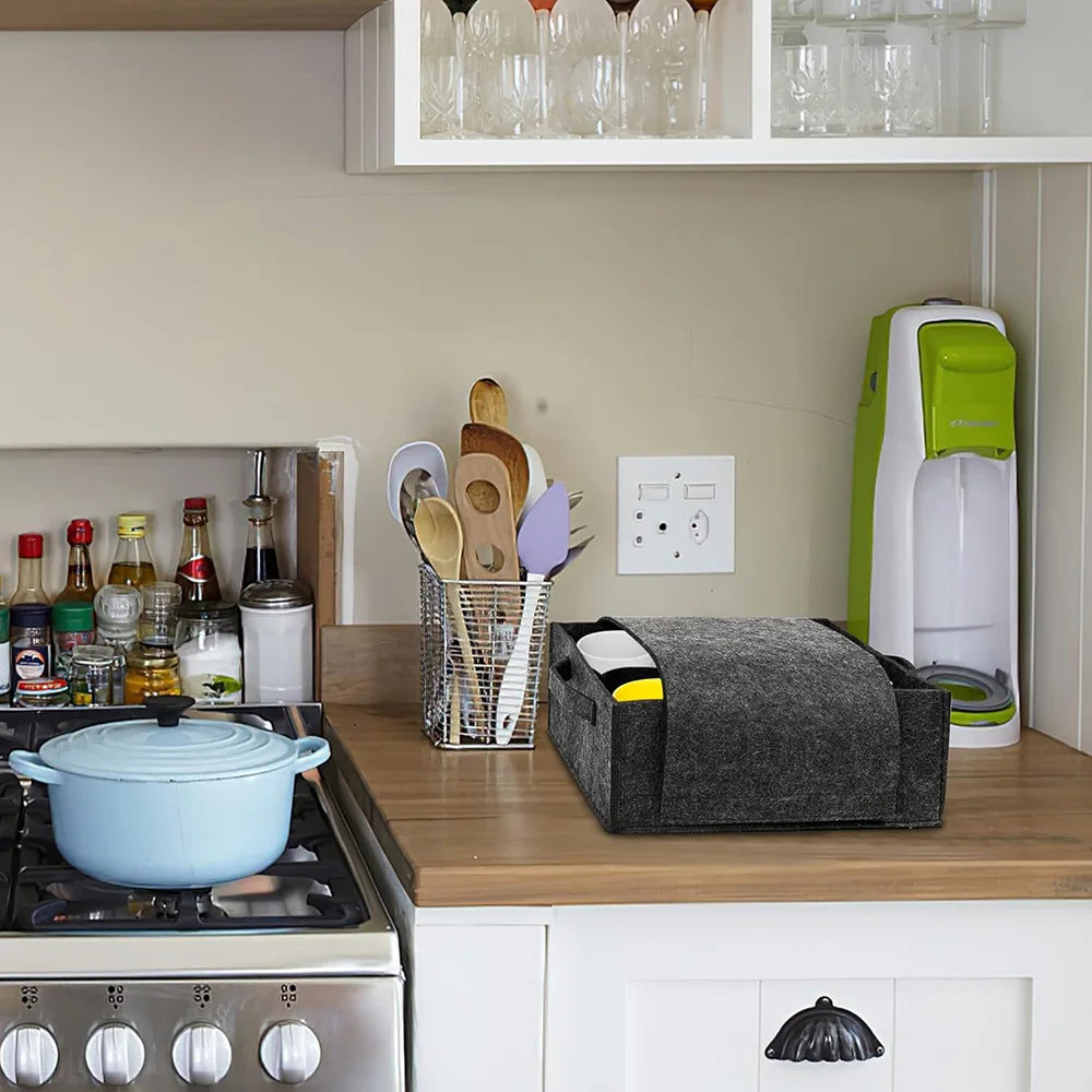 Felt Plate Dish Cup Storage Bag Holder Thicken Camping Tableware Containers Motorhome Kitchen Cupboard Layered Organization Qme
