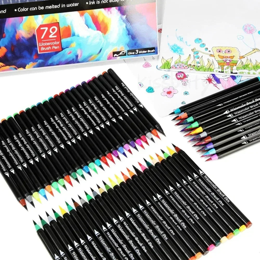12-72 Colors Watercolor Brush Pens Soft Tip Art Markers for Drawing Coloring Manga Calligraphy School Stationery Supplies Qme