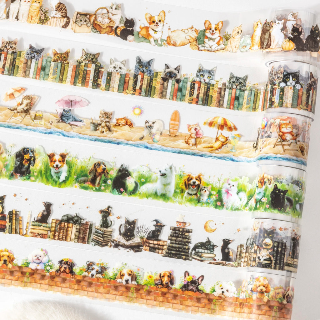 1 Roll Cute Pet Theme PET Seamless Landscape Washi Tape for Scrapbooking DIY Stickers Collage Material Phone Case Notebook Decor Qme