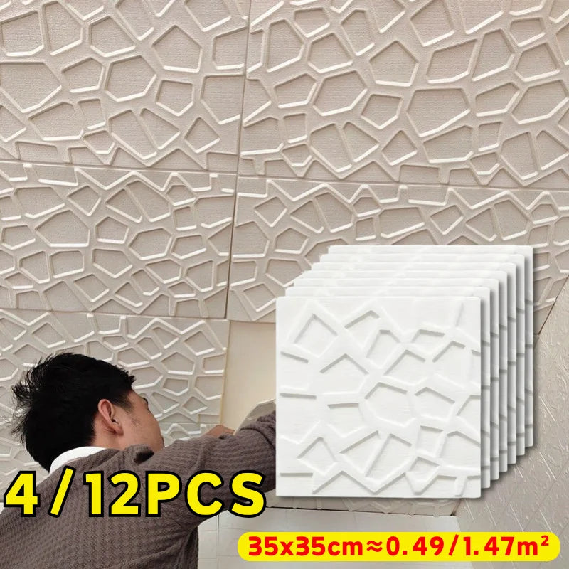Waterproof Self Adhesive Modern Grid 3D Wall Sticker 35cmx35cm Stain Resistant Wallpaper Bedroom Family Indoor Wall Decor Qme