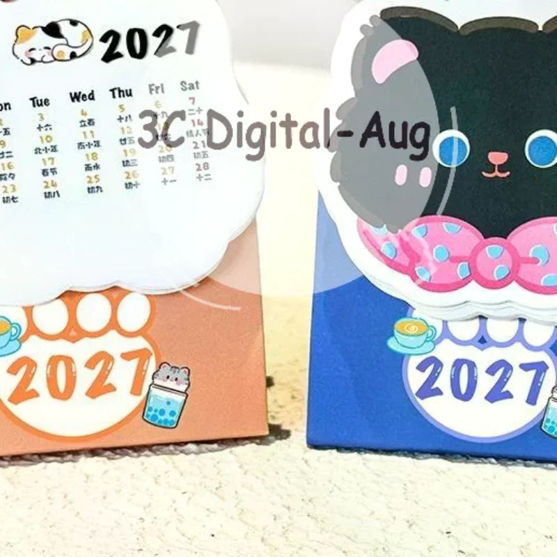 2026 Year Cartoon Cat Desktop Mini Desk Calendar Clock Program Student Qme