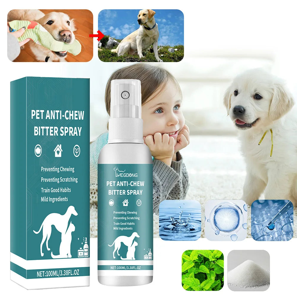 100ml No Chew Spray for Dogs Safe No Alcohol Natural Bitter Spray Deterrent Spray Pet Anti Chew Spray for Dogs To Stop Chewing Qme