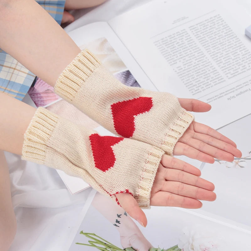 Women Gloves Stylish Hand Warmer Winter Glove Girls Arm Crochet Knitting Goth Lolita Heart Mitten Warm Fingerless Cosplay Gloves Qme