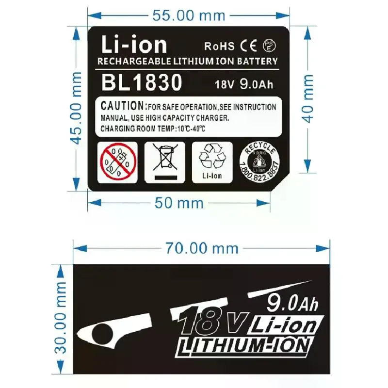18V 3Ah 4Ah 5Ah 6Ah 9Ah BL1830 Li-ion Battery Label Stickers Capacity Qme
