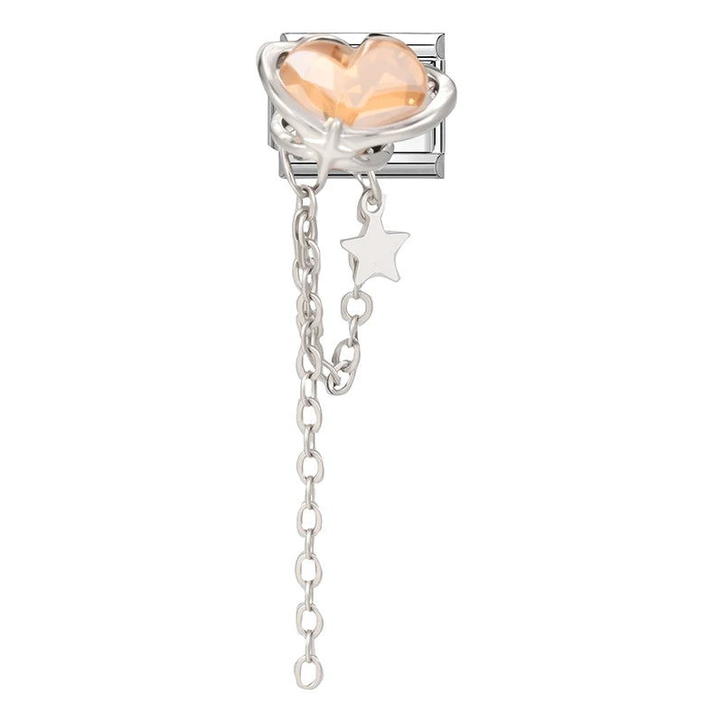 Hot Zircon Love Heart Bird Bowknot Bells Star Pendant Chain Italian Charm Link Fit 9mm Stainless Steel Bracelet Women DIY Making Qme Style 27