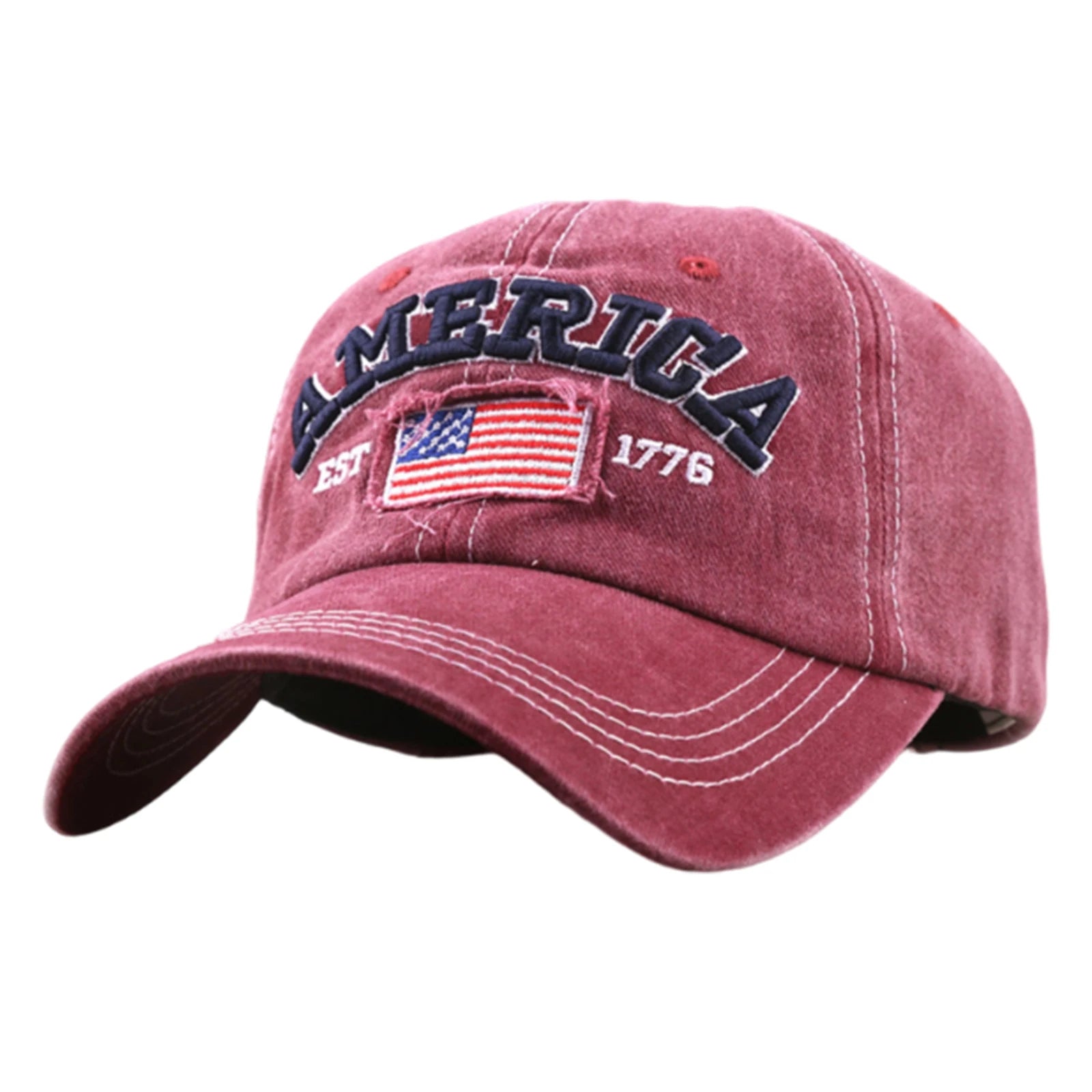 Embroidered American Independence Day Flag Baseball Cap Unisex Patriotic-Themed Fashion Casual Outdoor Sun Visor Hat Qme Wine One Size