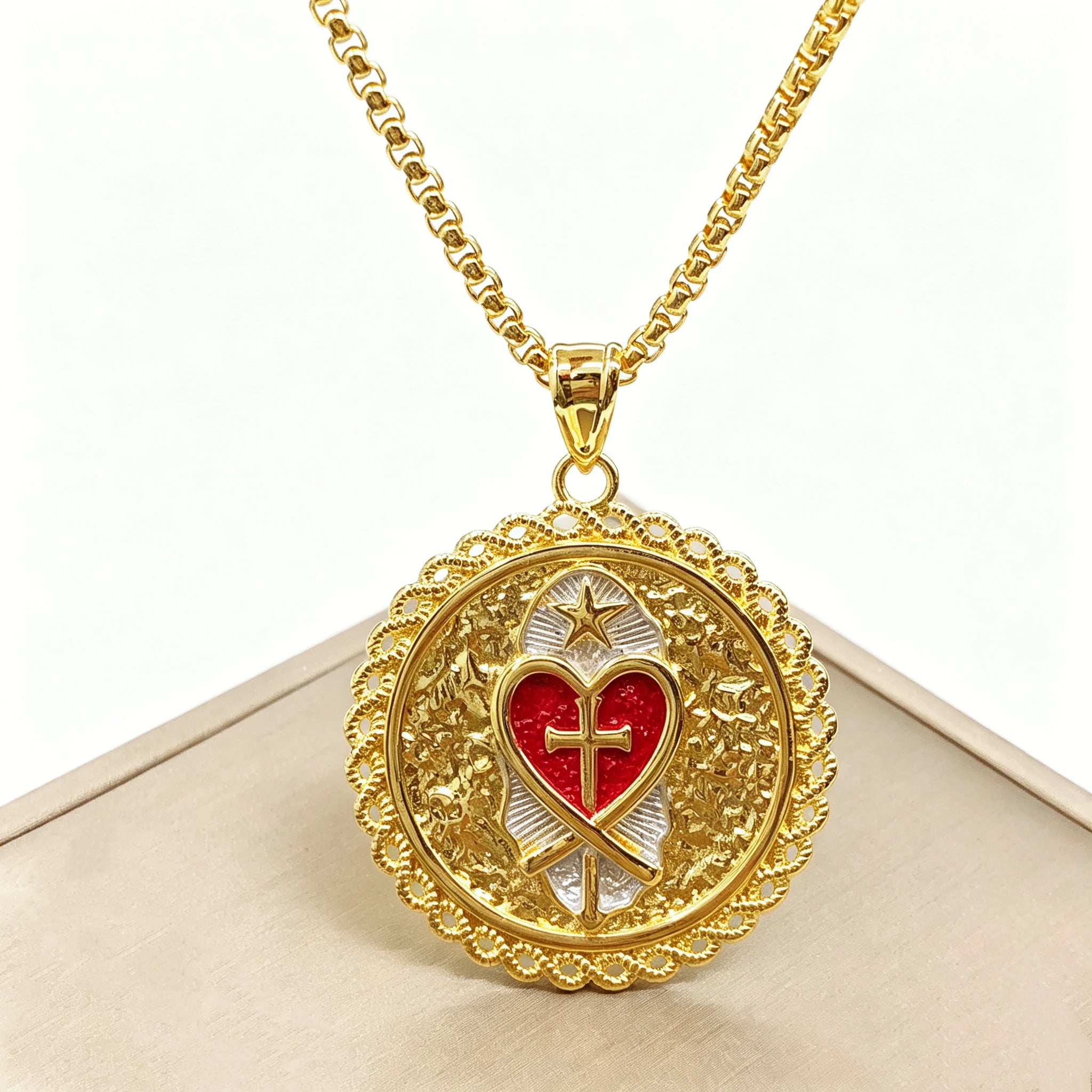 Gold-Plated 60/45cm Simple Round Virgin Mary St. Jude Cross Stainless Steel Necklace for Men Women Daily Party Religious Jewelr Qme 5 60cm