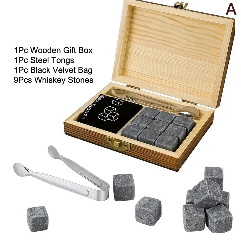 Father's Day Whiskey Stones Granite Ice Cubes+ Cups Whisky Wooden Qme A