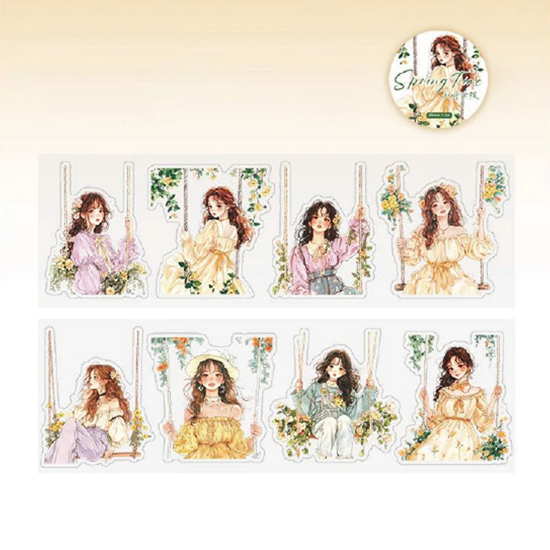 Sticker Tape 60mm*2m Spring Garden Girl PET Die-Cut Tape Scrapbook DIY & Handbook Mobile Phone Case Notebook Decoration Qme 1