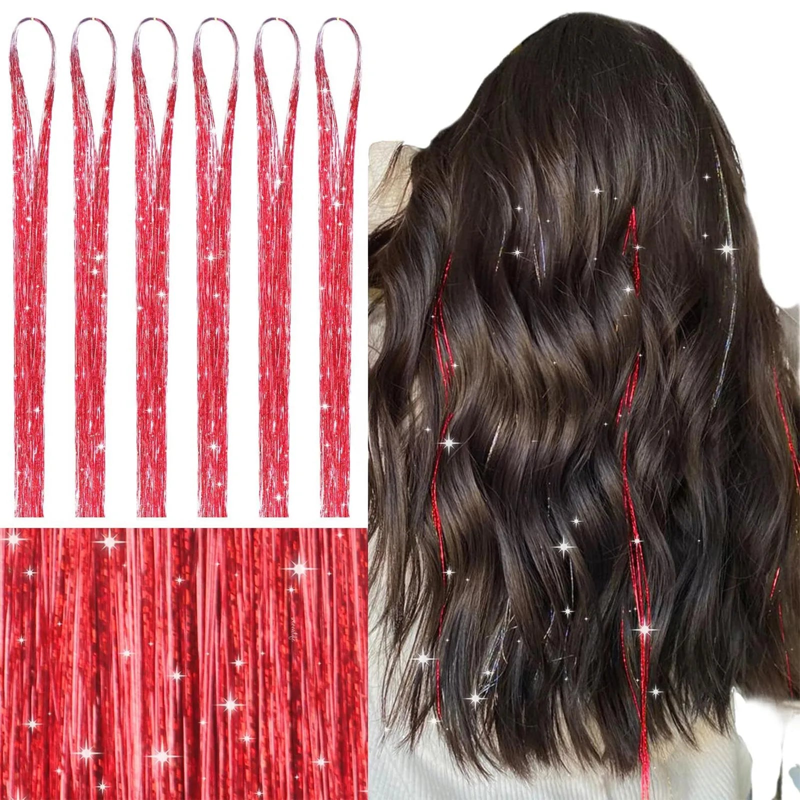 Sparkle Hair Tinsel Synthetic Rainbow Colored Strands Girls Headwear False Hair Extensions Decor Glitter Stage Performace Props Qme F