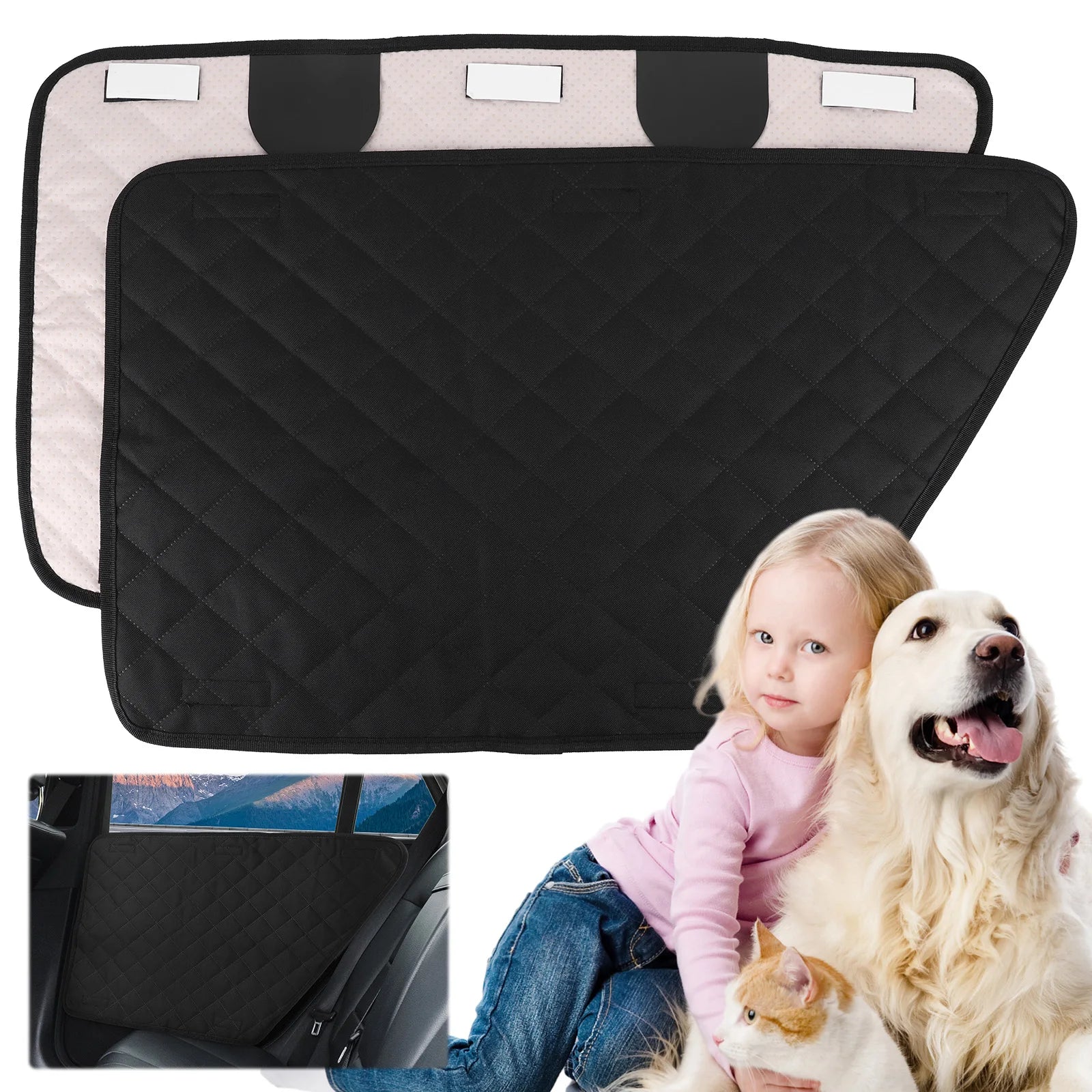 2Pcs Oxford Waterproof Car Door Protector Pet Vehicle Door Protector Washable Car Door Protect Mats for Car SUV Truck Dog Travel Qme