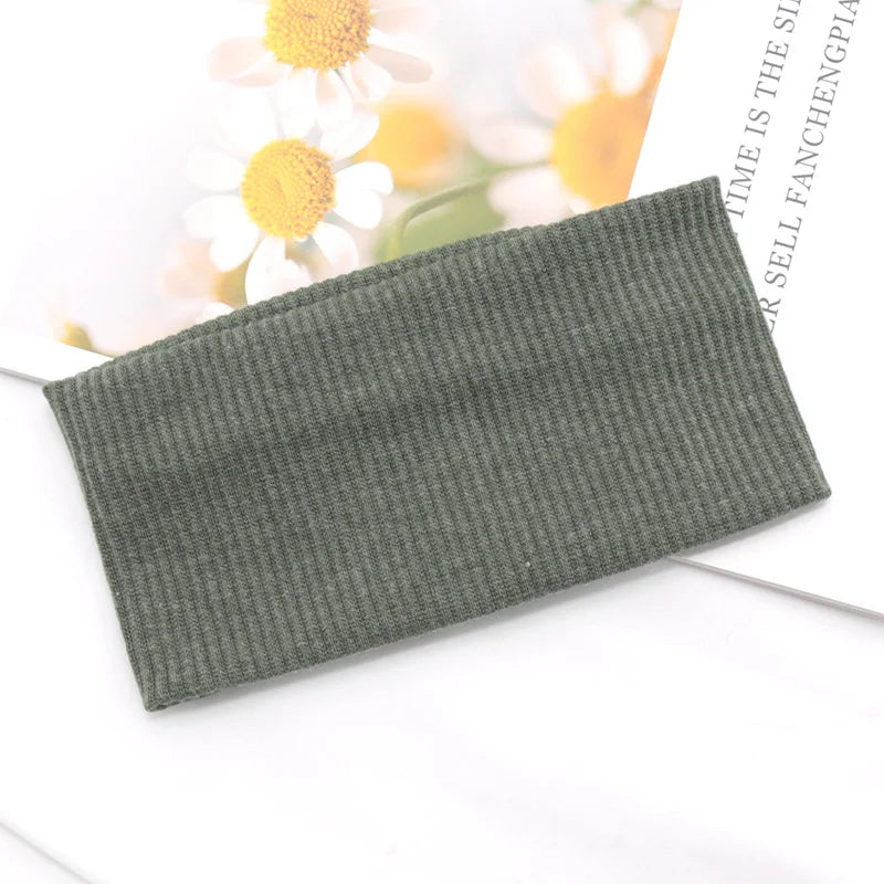 Elastic Solid Headbands Women Yoga Knitting Hairbands Wash Makeup Qme army green
