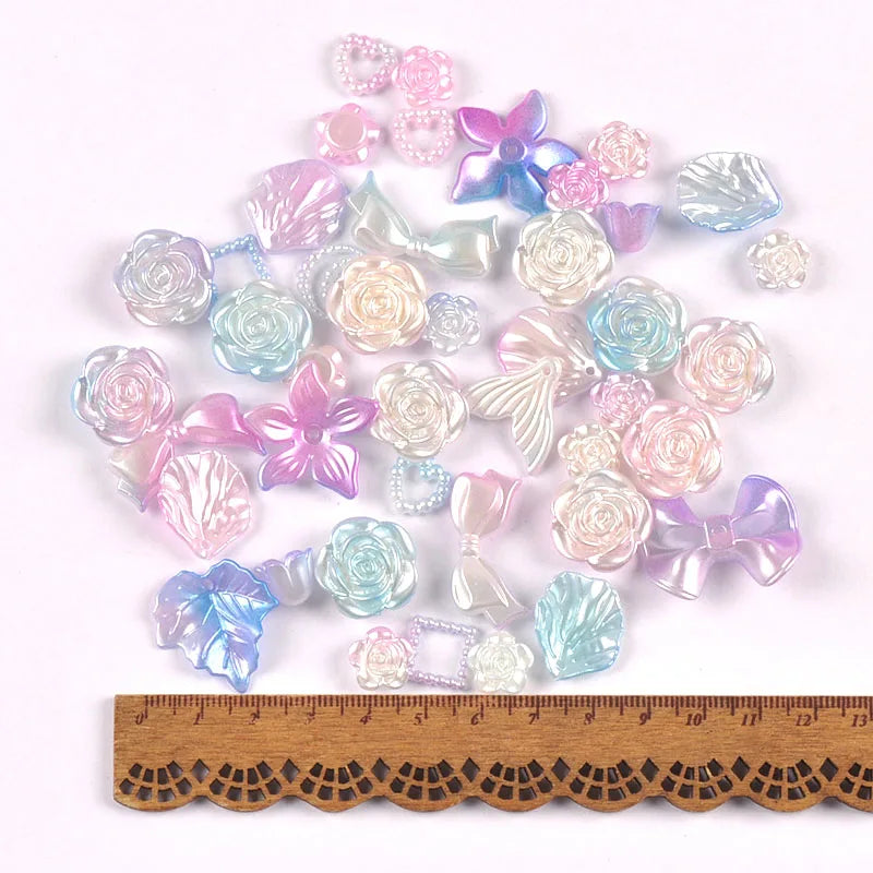 50g 1-4cm 8Colors Flower/Mermaid Mixed Resin Cabochons Embellishments Flatback DIY Crafts Making Jewerly Handmade Decor c4121 Qme 3