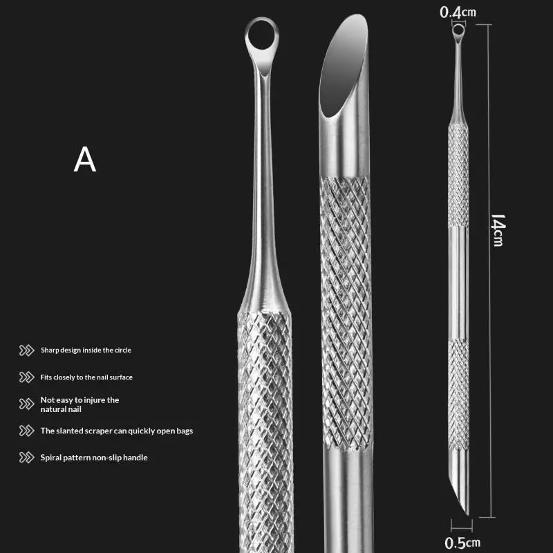 Double-ended Nail Beveled Head Cuticle Pusher Remover Stainless Steel Qme Silver A